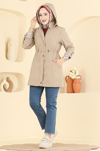 moda selvim Trenchcoat 1002MSA980 Stone - Thumbnail
