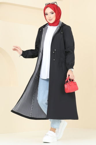 moda selvim Trenchcoat 1005MSA980 Black - Thumbnail