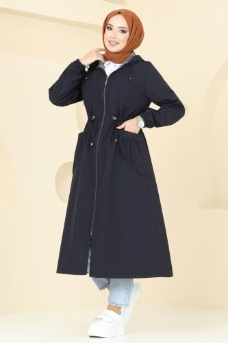 moda selvim Trenchcoat 1005MSA980 Navy Blue - Thumbnail