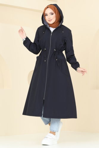 moda selvim Trenchcoat 1005MSA980 Navy Blue - Thumbnail