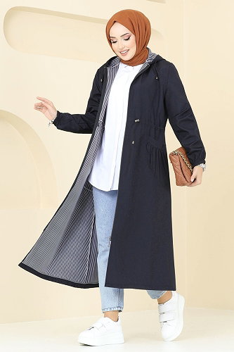 moda selvim Trenchcoat 1005MSA980 Navy Blue - Thumbnail