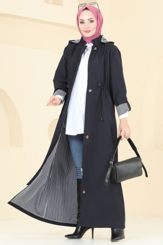 moda selvim Trenchcoat 1006MSA980 Navy Blue - Thumbnail