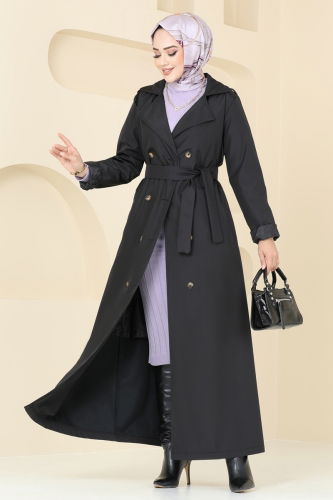 moda selvim Trenchcoat 124EMS872 Black - Thumbnail