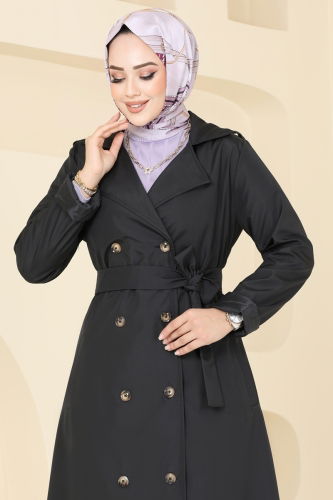 moda selvim Trenchcoat 124EMS872 Black - Thumbnail