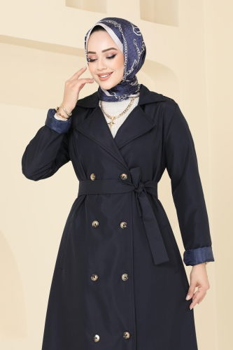 moda selvim Trenchcoat 124EMS872 Navy Blue - Thumbnail