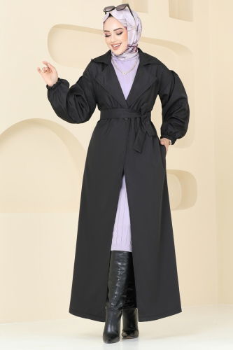 moda selvim Trenchcoat 125EMS872 Black - Thumbnail