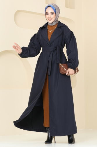 moda selvim Trenchcoat 125EMS872 Navy Blue - Thumbnail