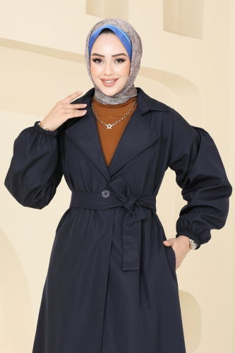 moda selvim Trenchcoat 125EMS872 Navy Blue - Thumbnail