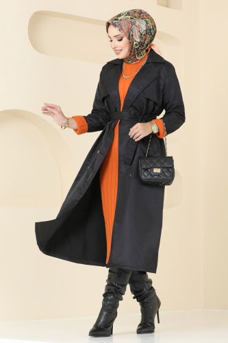 moda selvim Trenchcoat 1955TEG847 Black - Thumbnail