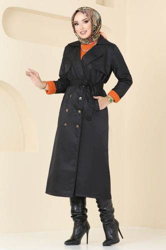 moda selvim Trenchcoat 1955TEG847 Black - Thumbnail