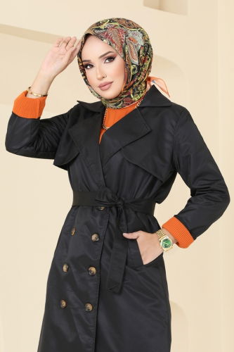 moda selvim Trenchcoat 1955TEG847 Black - Thumbnail