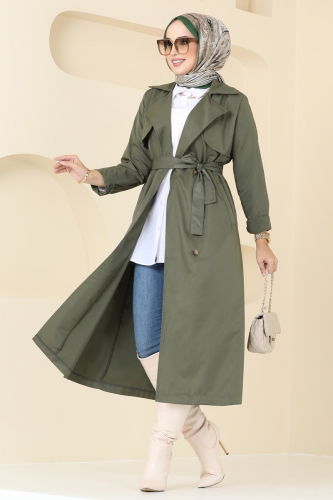 moda selvim Trenchcoat 1955TEG847 Khaki - Thumbnail