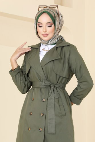 moda selvim Trenchcoat 1955TEG847 Khaki - Thumbnail