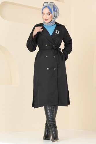 moda selvim Trenchcoat 2170TEG847 Black - Thumbnail