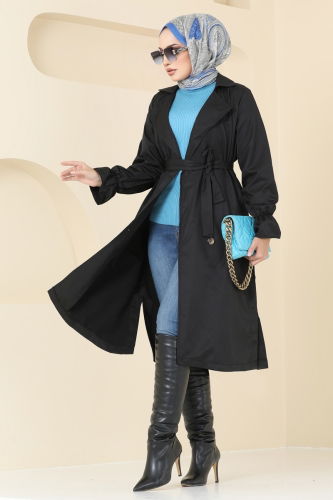 moda selvim Trenchcoat 2170TEG847 Black - Thumbnail