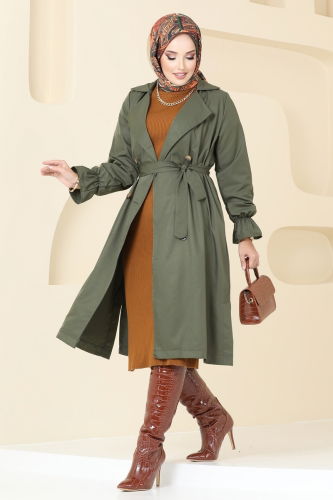 moda selvim Trenchcoat 2170TEG847 Khaki - Thumbnail