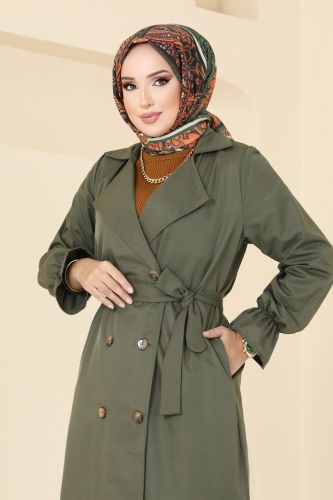 moda selvim Trenchcoat 2170TEG847 Khaki - Thumbnail