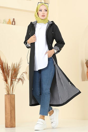 moda selvim Trenchcoat 2511MSA980 Black - Thumbnail