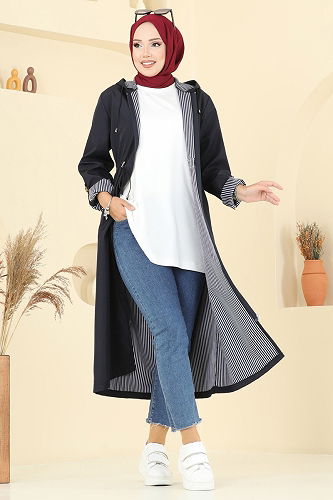 moda selvim Trenchcoat 2511MSA980 Navy Blue - Thumbnail