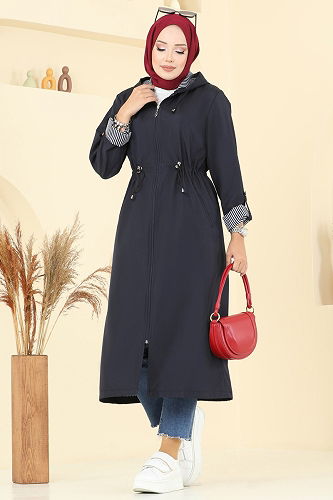 moda selvim Trenchcoat 2511MSA980 Navy Blue - Thumbnail
