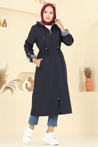 moda selvim Trenchcoat 2511MSA980 Navy Blue - Thumbnail