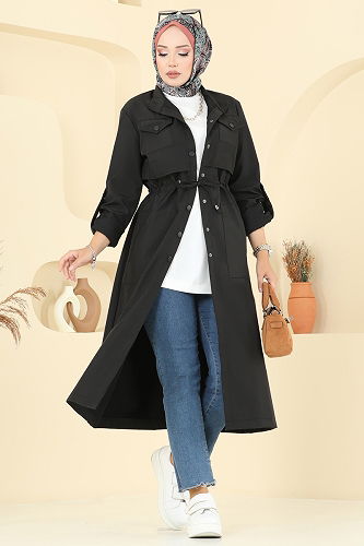moda selvim Trenchcoat 2512MSA980 Black - Thumbnail
