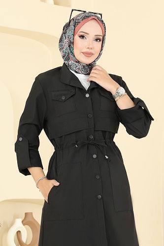 moda selvim Trenchcoat 2512MSA980 Black - Thumbnail