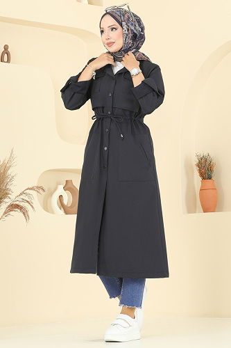 moda selvim Trenchcoat 2512MSA980 Navy Blue - Thumbnail