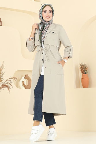 moda selvim Trenchcoat 2512MSA980 Stone - Thumbnail