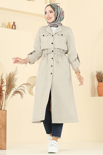 moda selvim Trenchcoat 2512MSA980 Stone - Thumbnail