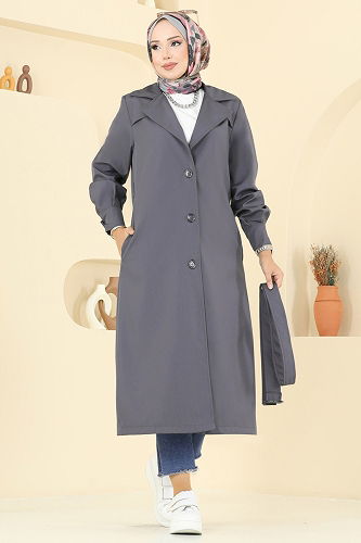 moda selvim Trenchcoat 2513MSA980 Anthracite - Thumbnail