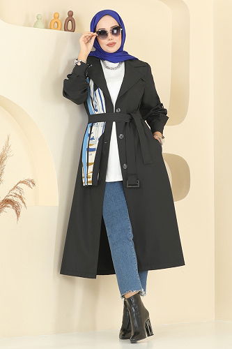 moda selvim Trenchcoat 2513MSA980 Black - Thumbnail