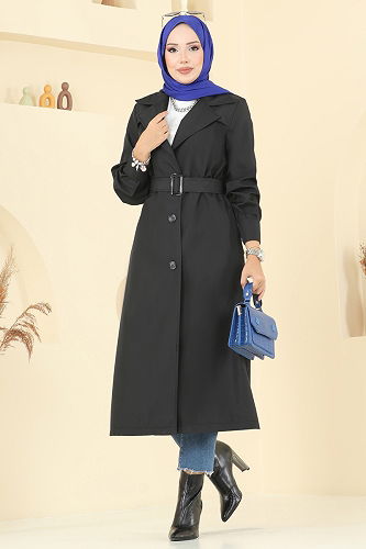 moda selvim Trenchcoat 2513MSA980 Black - Thumbnail