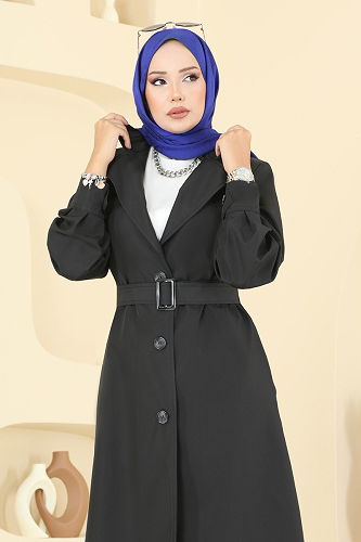 moda selvim Trenchcoat 2513MSA980 Black - Thumbnail