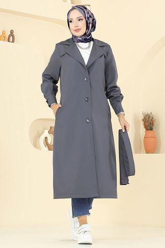 moda selvim Trenchcoat 2513MSA980 Smoked - Thumbnail