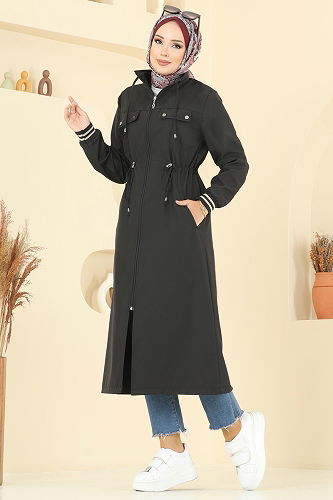 moda selvim Trenchcoat 2514MSA980 Black - Thumbnail
