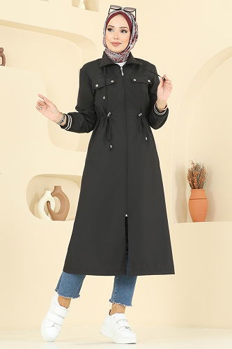 moda selvim Trenchcoat 2514MSA980 Black - Thumbnail