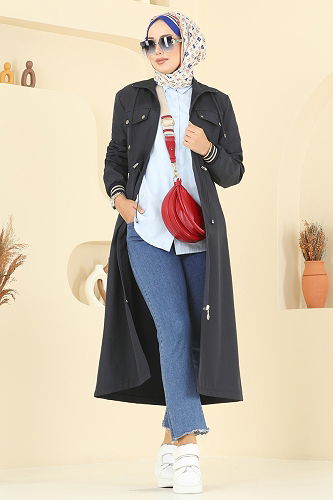 moda selvim Trenchcoat 2514MSA980 Navy Blue - Thumbnail