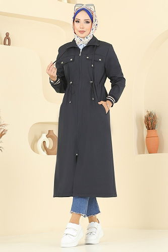 moda selvim Trenchcoat 2514MSA980 Navy Blue - Thumbnail