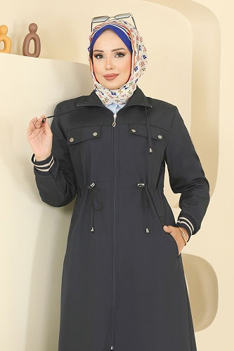 moda selvim Trenchcoat 2514MSA980 Navy Blue - Thumbnail