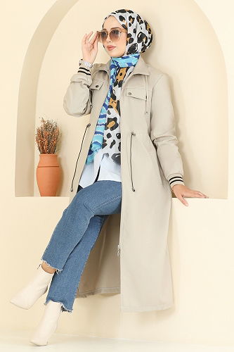 moda selvim Trenchcoat 2514MSA980 Stone - Thumbnail
