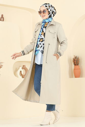 moda selvim Trenchcoat 2514MSA980 Stone - Thumbnail