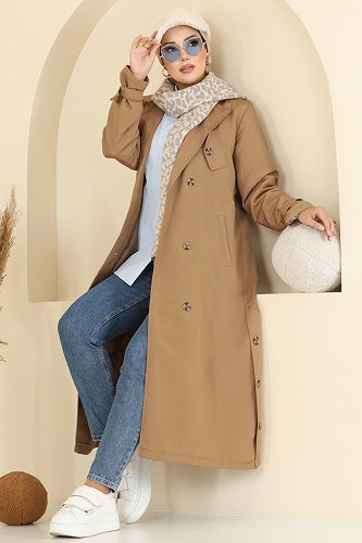 moda selvim Trenchcoat 2515MSA980 Camel - Thumbnail