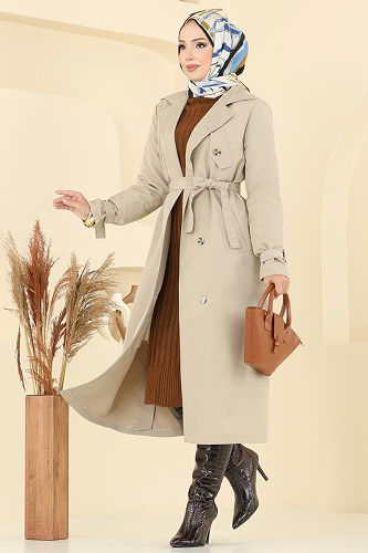 moda selvim Trenchcoat 2515MSA980 Stone - Thumbnail