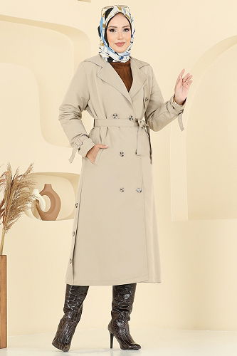 moda selvim Trenchcoat 2515MSA980 Stone - Thumbnail