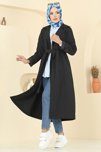 moda selvim Trenchcoat 2516MSA980 Black - Thumbnail