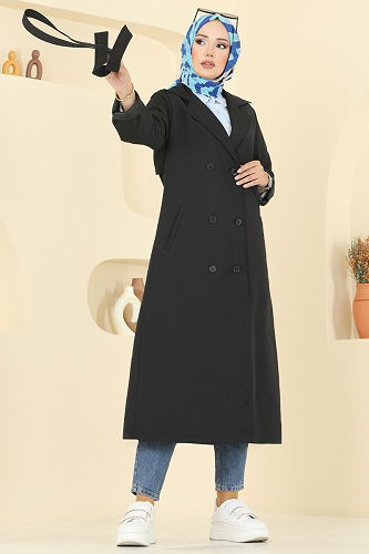 moda selvim Trenchcoat 2516MSA980 Black - Thumbnail