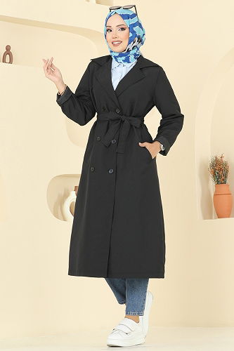 moda selvim Trenchcoat 2516MSA980 Black - Thumbnail