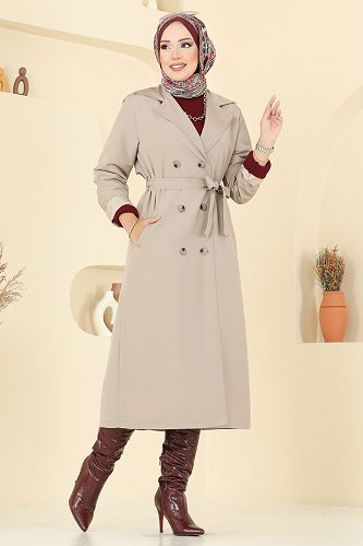 moda selvim Trenchcoat 2516MSA980 Stone - Thumbnail