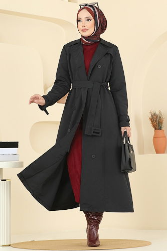 moda selvim Trenchcoat 2517MSA980 Black - Thumbnail
